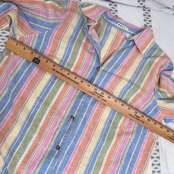 Vintage 2X Women's Rainbow Pastel Button Down Top Collar Striped Linen - Picture 9 of 9